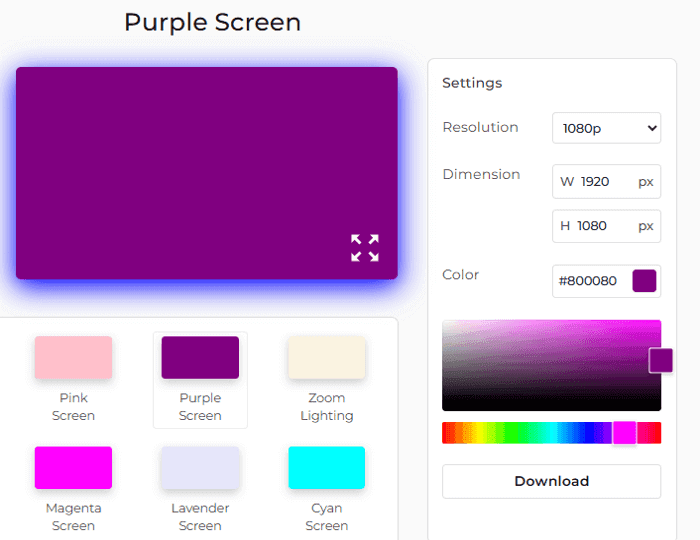 Purple Screen Settings Panel