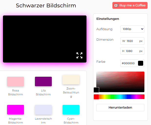 Einstellungsfenster des Tools „Schwarzer Bildschirm“