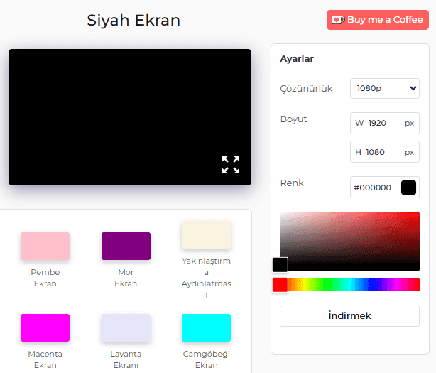 Siyah Ekran Aracı Ayarlar Paneli