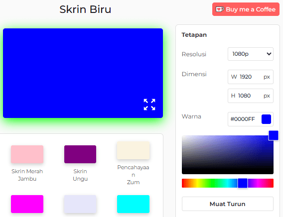 Panel Tetapan Alat Skrin Biru