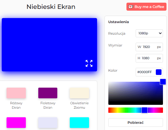 Panel ustawień narzędzia Blue Screen