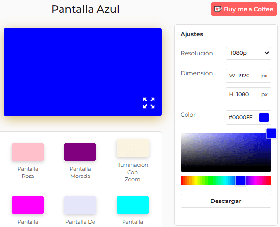Panel de configuración de la herramienta de pantalla azul