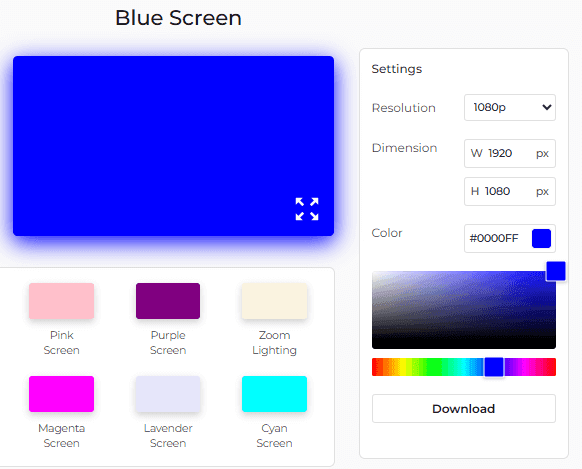 Blue Screen Tool Settings Panel