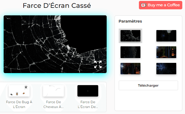 Panneau de configuration de l'outil de farce d'écran cassé