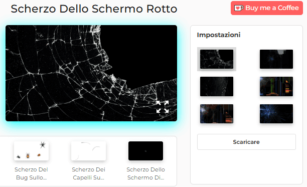 Pannello delle impostazioni dello strumento scherzo schermo rotto