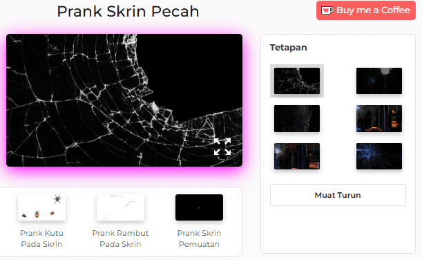 Panel Tetapan Alat Prank Skrin Patah
