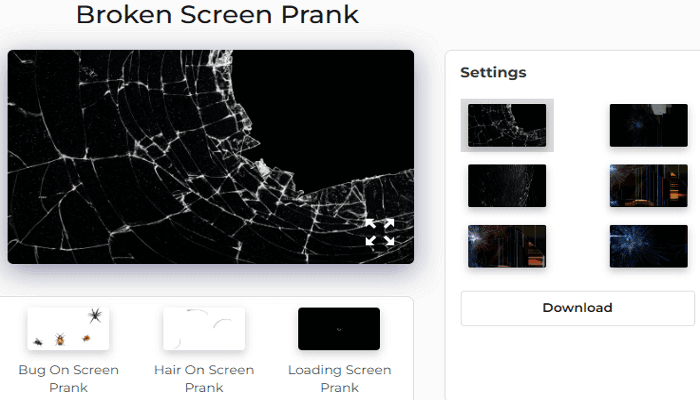 Broken Screen Prank Tool Settings Panel