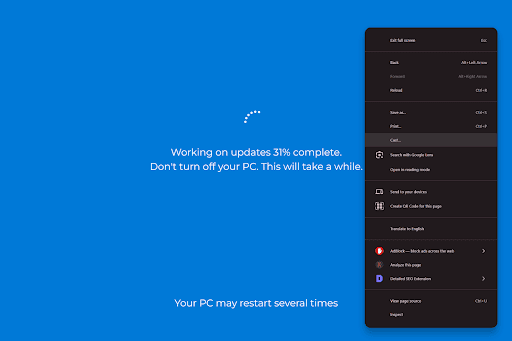 Browser context Menu on windows 10 fake update