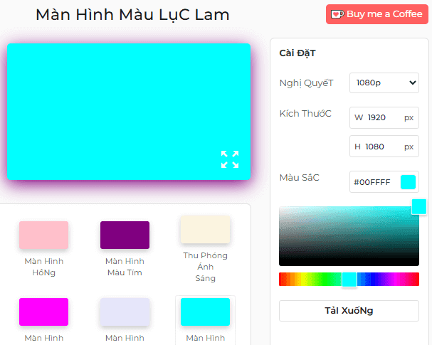Bảng cài đặt màn hình màu lục lam