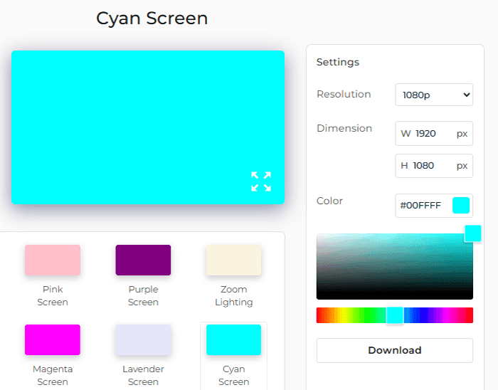 Cyan Screen Settings Panel