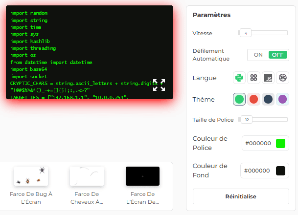 Fonctionnalités de notre outil Hacker Typer