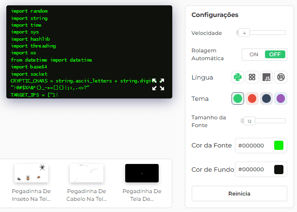 Recursos da nossa ferramenta Hacker Typer