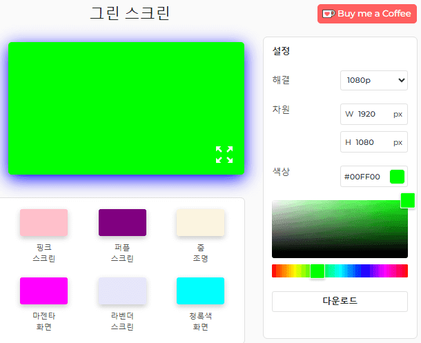그린 스크린 도구 설정 패널