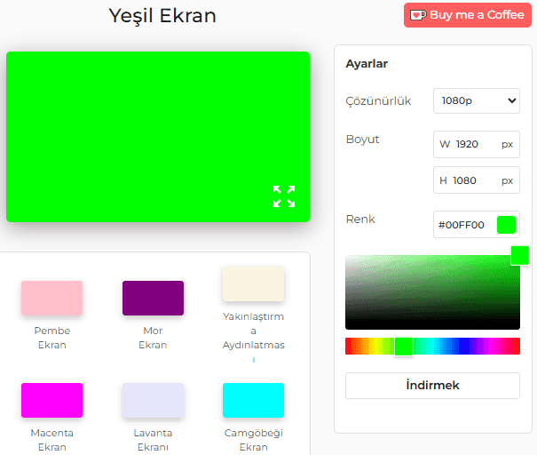 Yeşil Ekran Aracı Ayarları Paneli