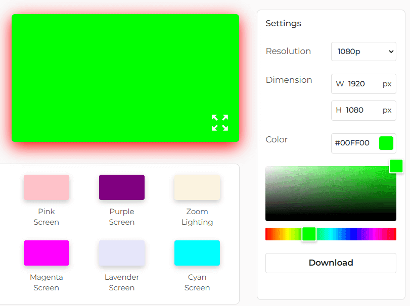 Green Screen Tool Settings Panel