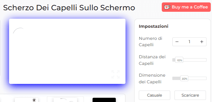 Pannello delle impostazioni dello strumento scherzo capelli sullo schermo