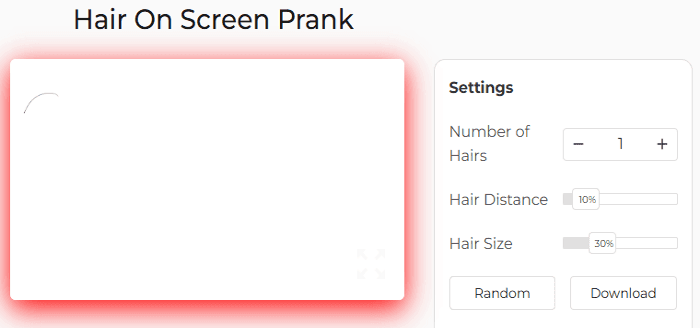 Hair on Screen Prank Tool Settings Panel