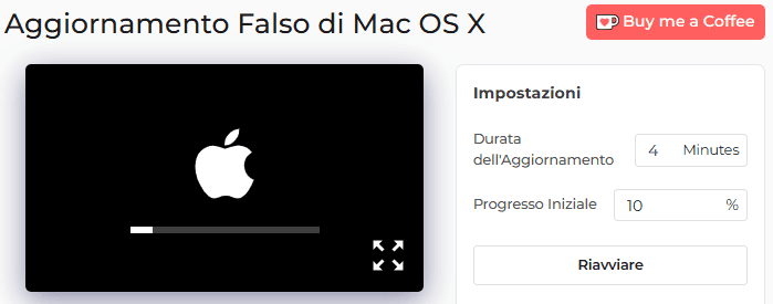 Simulatore di aggiornamento falso per Mac OS X