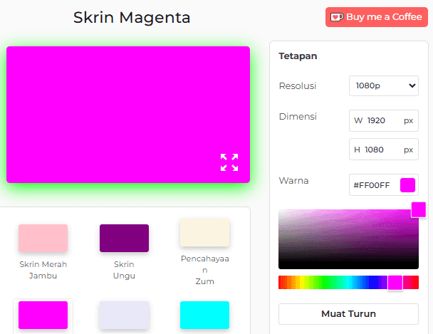 Panel Tetapan Skrin Magenta