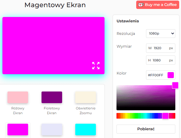 Panel ustawień ekranu magenta