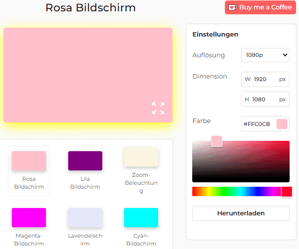 Pink Screen Tool-Einstellungsfeld