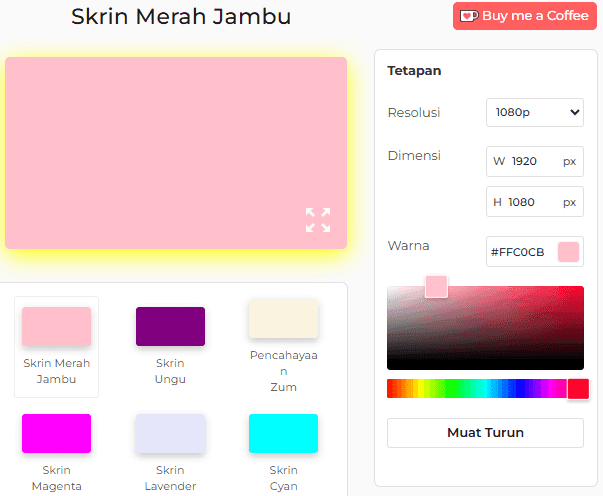 Panel Tetapan Alat Skrin Merah Jambu