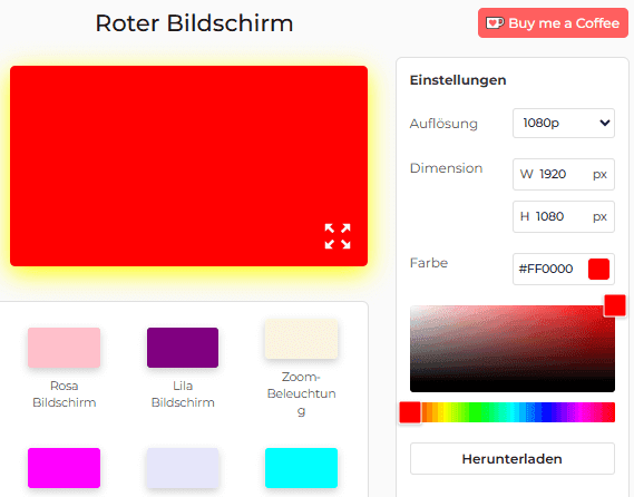 Einstellungsfeld „Roter Bildschirm“