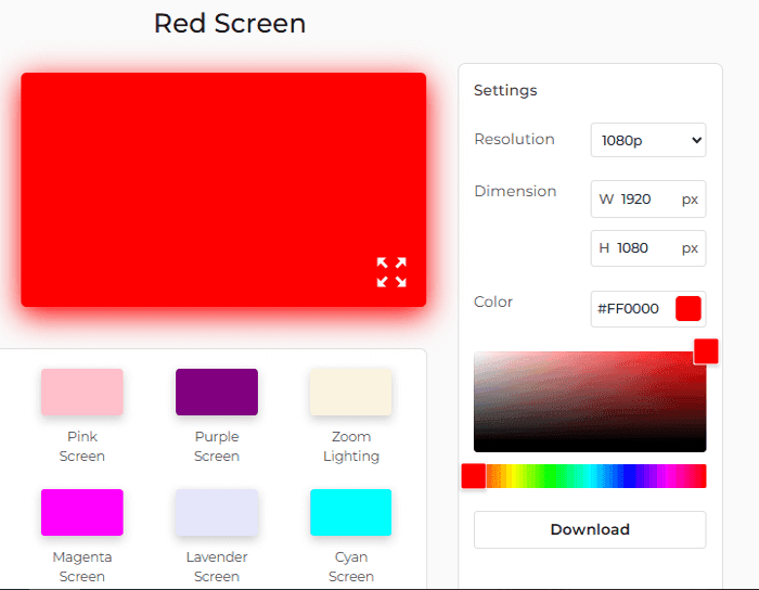 Red Screen Settings Panel