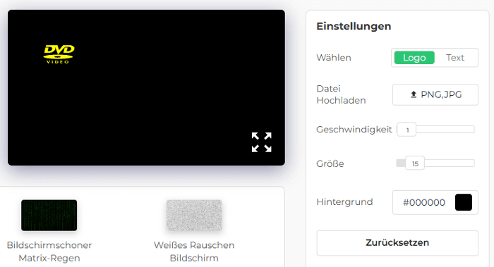 Einstellungsfeld unseres DVD-Bildschirmschoners