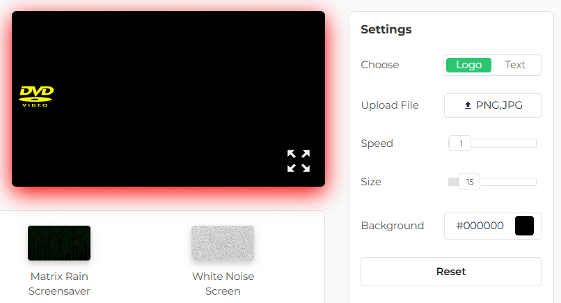 Settings Panel of Our DVD Screensaver