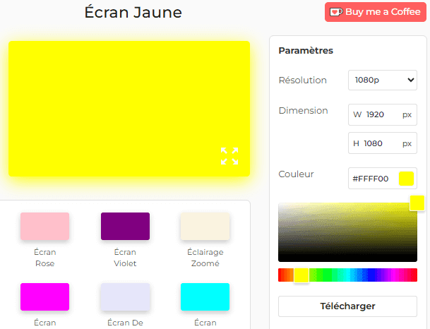 Panneau de paramètres de l'écran jaune