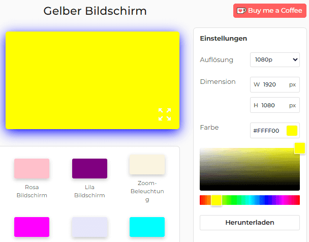 Gelbes Bildschirm-Einstellungsfeld