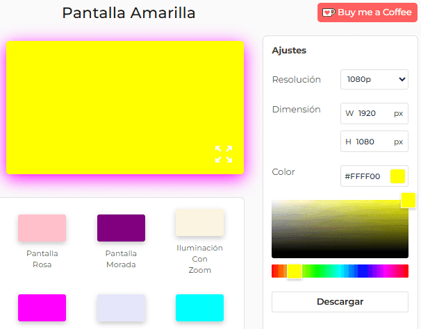 Panel de configuración de pantalla amarilla