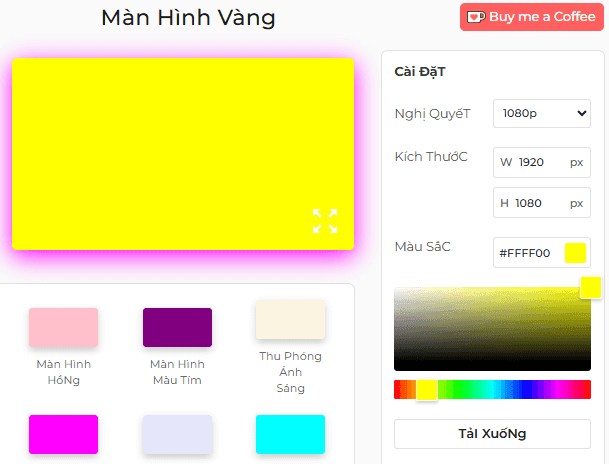 Bảng cài đặt màn hình màu vàng