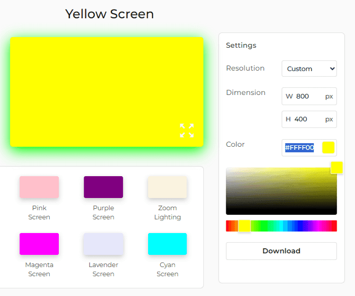 Yellow Screen Settings Panel