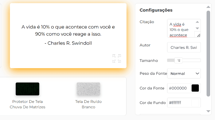 Recursos do nosso protetor de tela com citações motivacionais
