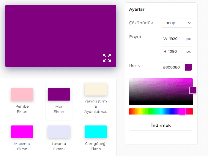 Mor Ekran Ayarları Paneli