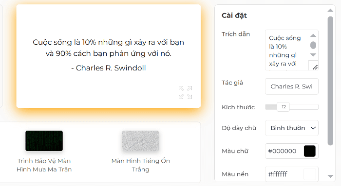 Các tính năng của Trình bảo vệ màn hình trích dẫn động lực của chúng tôi