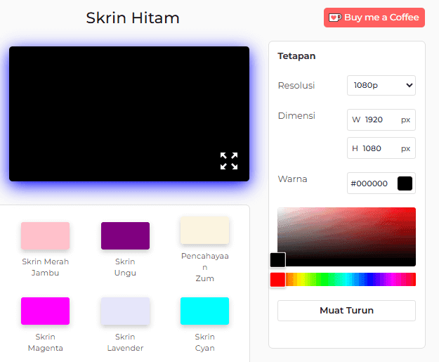 Panel Tetapan Alat Skrin Hitam