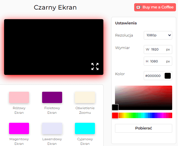 Panel ustawień narzędzia Black Screen