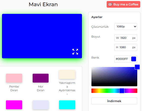 Mavi Ekran Aracı Ayarları Paneli