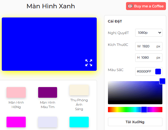 Bảng cài đặt công cụ màn hình xanh