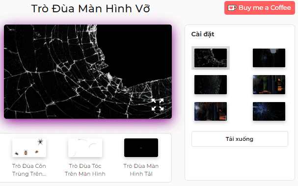 Bảng cài đặt công cụ chơi khăm màn hình bị hỏng