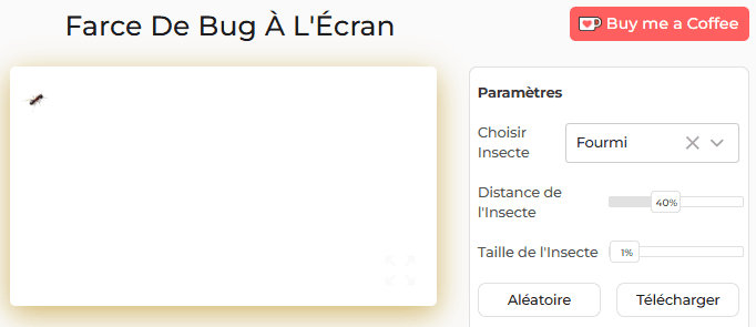 Panneau de configuration de l'outil de farce Bug on Screen