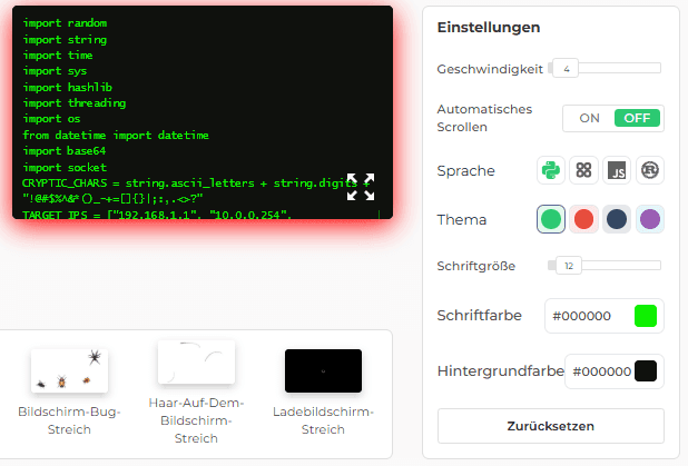 Funktionen unseres Hacker Typer Tools