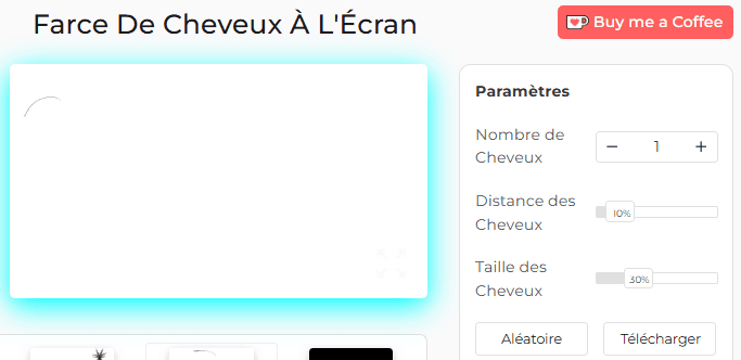 Panneau de configuration de l'outil de farce « Cheveux sur l'écran »