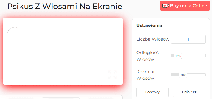 Panel ustawień narzędzia do robienia psikusów z włosów na ekranie