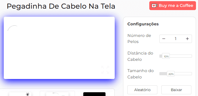 Painel de configurações da ferramenta de brincadeira de cabelo na tela