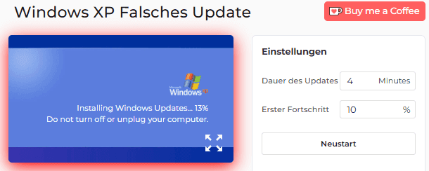 So verwenden Sie den gefälschten Update-Bildschirm von Windows XP