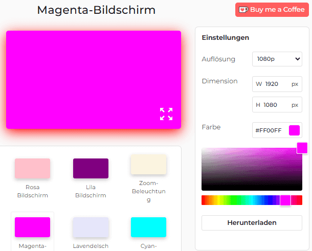 Magenta-Bildschirmeinstellungsfeld